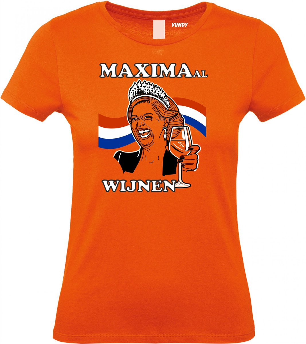 Dames T-shirt MAXIMAal Wijnen | Koningsdag kleding | oranje t-shirt | Oranje dames | maat XL